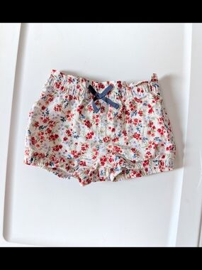 Girls White Floral Shorts with Navy Bow